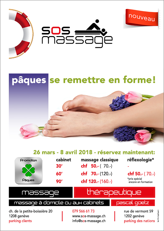 Aktion Fussreflexzonenmassage Ostern 26.03.-08.04.18, SOS-Massage in Genf